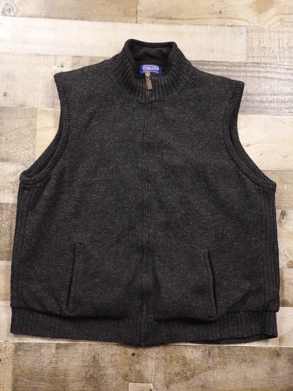 Pendleton Full Zip Sweater Vest Men's XL Charcoal Shetland Wool Lined Classic